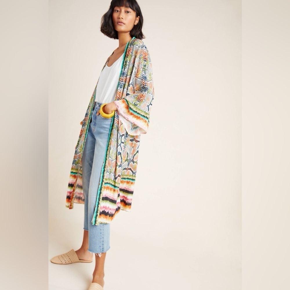 Bl-Nk Anthropologie Annette Duster Kimono Patterned Multicolor Snake Print Boho